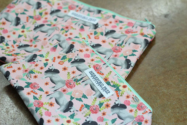 Pink Floral Fabric Bag With Brahman cows