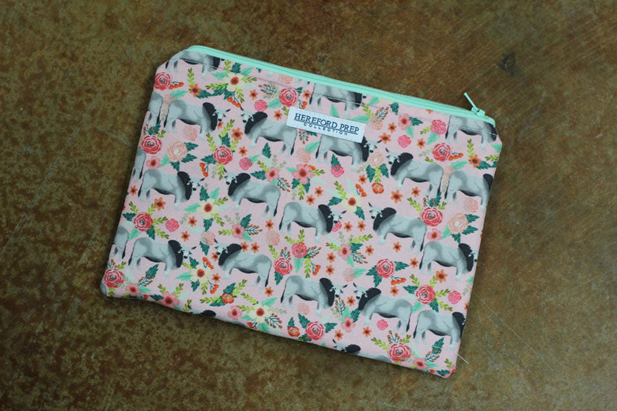Pink Floral Fabric Bag With Brahman cows