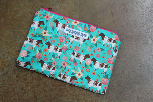 Turquoise Floral Fabric Bag With Shorthorn